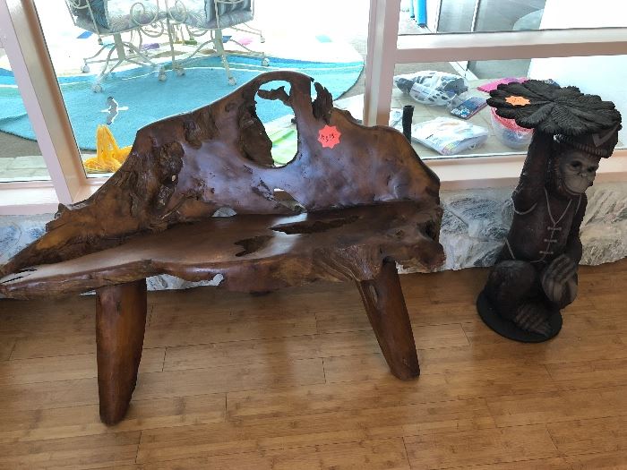 Drift wood bench and monkey side table