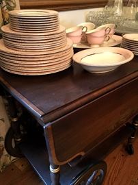 A Super Cute Tea Cart with Pink Noritake China...