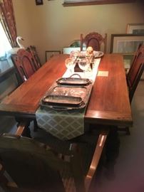 Outstanding Vintage Trestle Table Dining Set Oak 