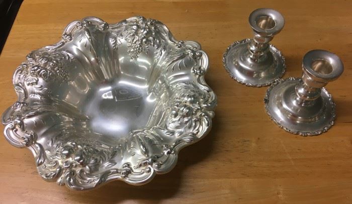 Reed and Barton "Frances the 1st" Bowl and Sterling Candleholders