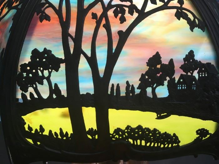 Slag Glass Sunset Panel Lamp Detail