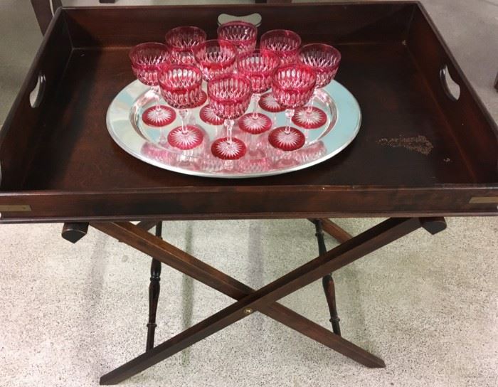 Butler's Tray with Cranberry Glass Wineglasses