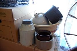 Crock bowl, crock jugs & jars
