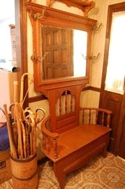 Exceptional antique carved oak hall bench