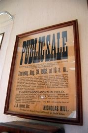 Antique 1902 auction sale bill, framed