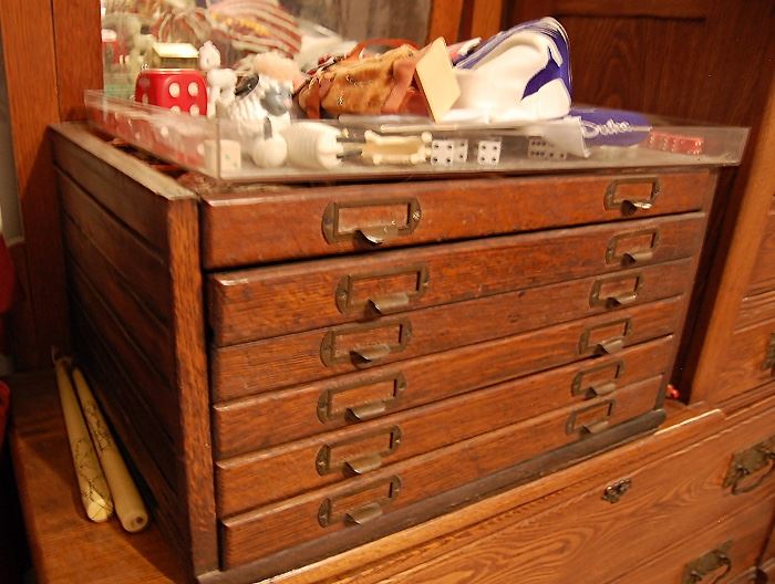 Antique oak watch maker's cabinet, unusual