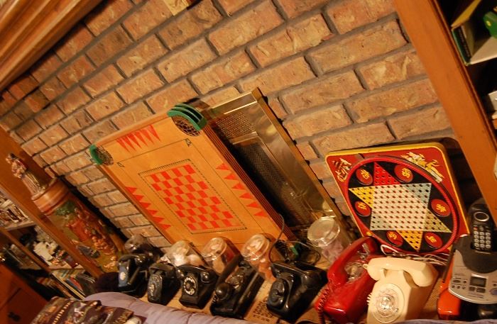 Antique telephone collection, game boards