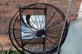 Pair cast iron wagon wheels