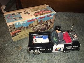 Vintage Tin Litho Friction Secret Agent Japanese Toy in Original Box