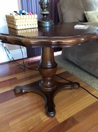 Scalloped edge vintage solid wood side table