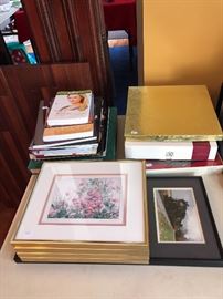 Books and framed art