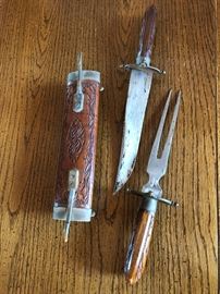Oriental carved knife and fork set