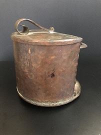 Hammered copper pipe tobacco humidor and pipe holder