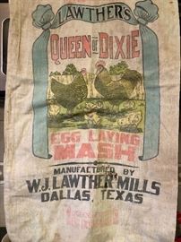 Old Lawther's Queen is Dixie Egg Laying Mash sack from W J Lawther's Mill of Dallas, TX