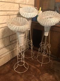 1920's or 30's Floral metal stand with whicker flower holders
