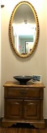 End Table, Gilted Oval Mirror