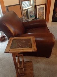 Pottery Barn leather chair - sofa table - art work