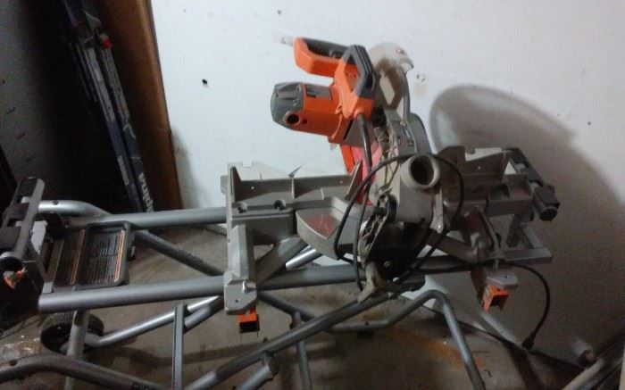 RIDGID Miter Saw Stand Mounting Braces Upright Folding Design Portable Wheels WITH SAW