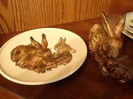 GOEBEL PLATE AND FIGURE  RABBITS