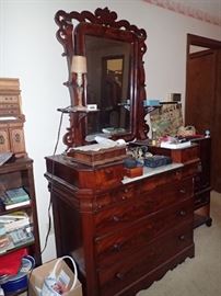 CARVED DRESSER WITH HANKIE DRAWERS AND MIRROR