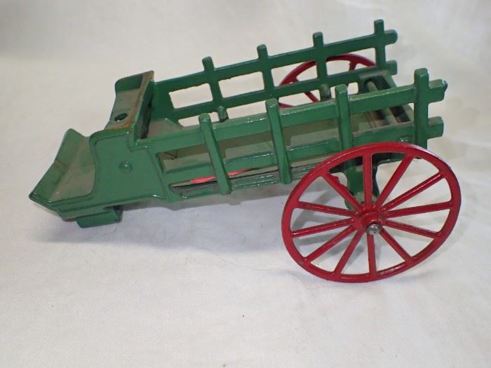 CAST IRON HORSES AND CART W/ DRIVER