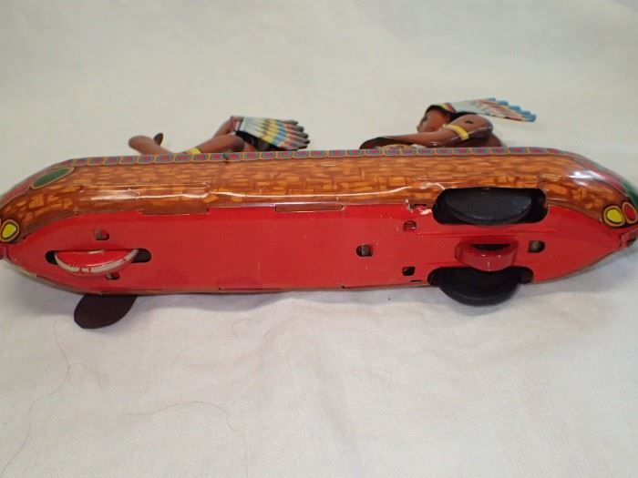 VINTAGE TOM TOM CANOE RED INDIAN TIN FRICTION TOY SM FINE TOYS JAPAN