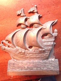 BRASS BOOKEND SHIP