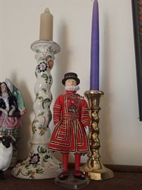 ASSORTED CANDLE HOLDERS / BRITISH FIGURES