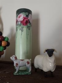 VINTAGE DOG / RAM / HAND PAINTED VASE