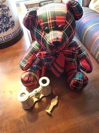 NEW RED PLAID BEAR / BRASS & MOTHER OF PEARL OPERA GLASSES 2 - SETS