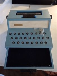 BLUE WOOD TYPEWRITER LOOK MUSIC BOX