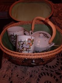 TEA SET IN BASKET