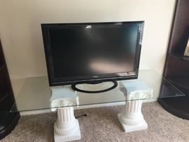 Column/glass coffee table- 36 inch Hitachi tv