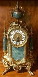 Brass & green Marble Mantle Clock