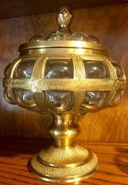 Large Bubble Glass & Brass Compote