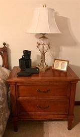 Drexel End Table, Brass & Crystal Lamp
