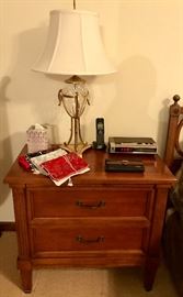 Drexel End Table, Jewelry Bags, Brass & Crystal Lamp