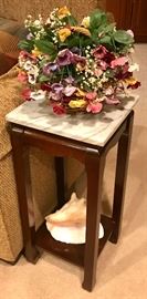Chinoiserie Style Marble Top Plant / Lamp Table