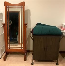 Craftsman Style Standing Mirror, Rolling Printer Cabinet, Comforter