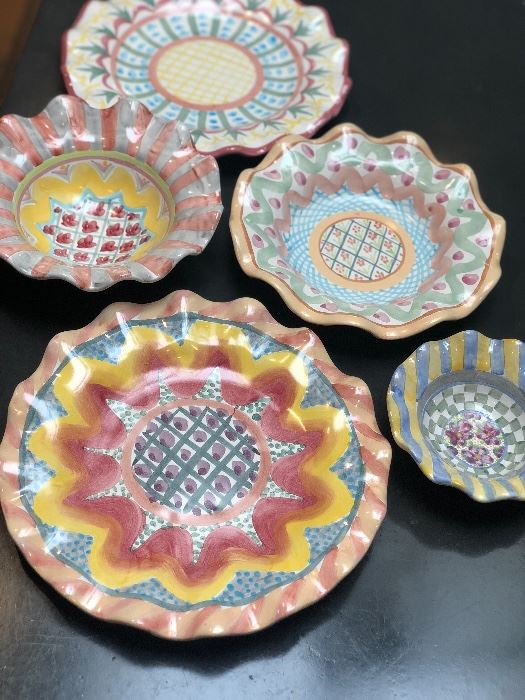 Mackenzie Child’s Majolica art pottery ruffled bowls 