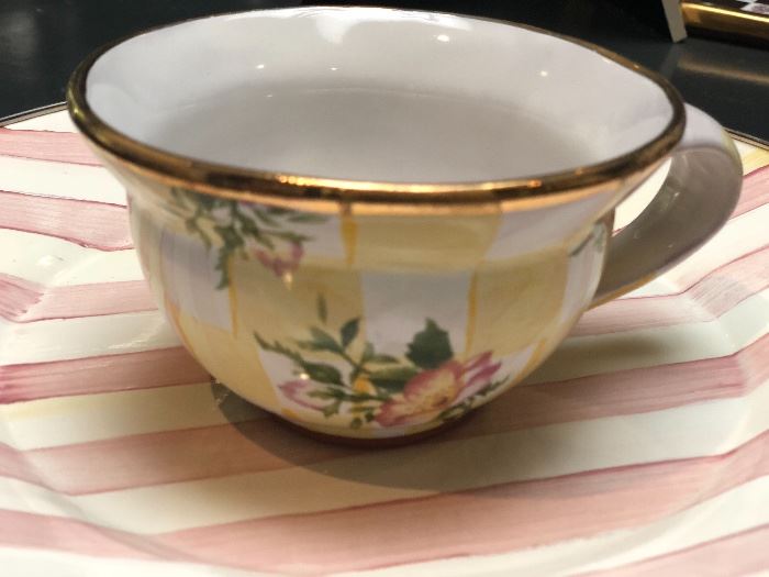 Mackenzie Childs Parchment Check enamel teacup