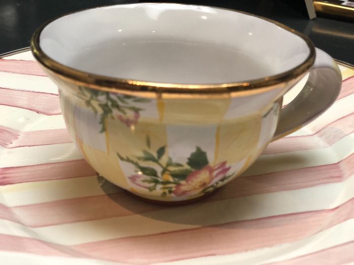 Mackenzie Childs Parchment Check enamel teacup 