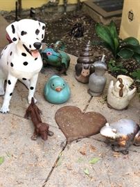 Dalmatian dog statue and vintage cast iron dog boot scraper 