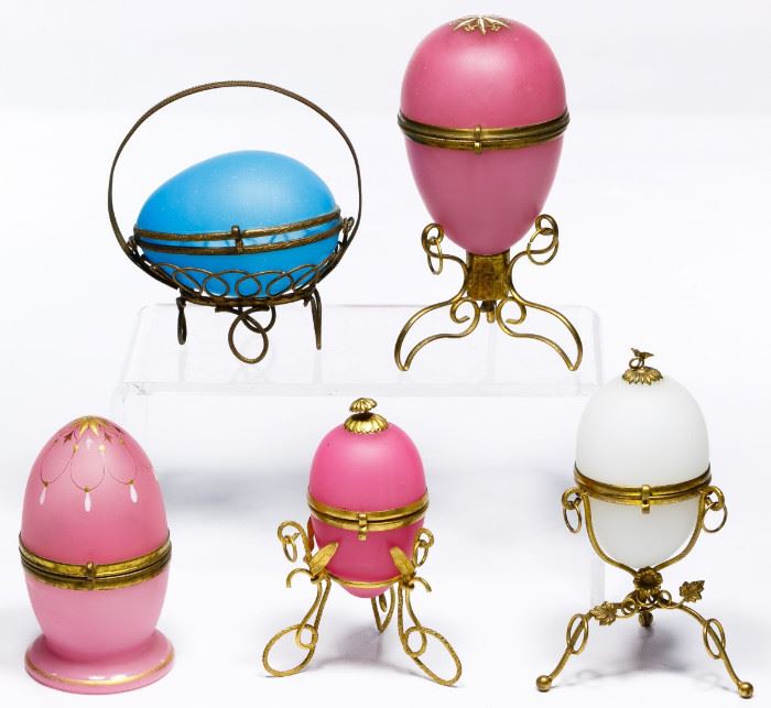 Continental Frosted Glass Egg on Gilt Mounting Assortment