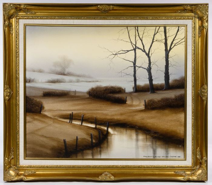 Michael John Hill English b.1956 Misty Dawn Oil on Canvas