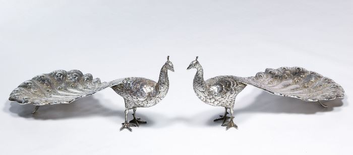 Sterling Silver Peacock Nut Dishes