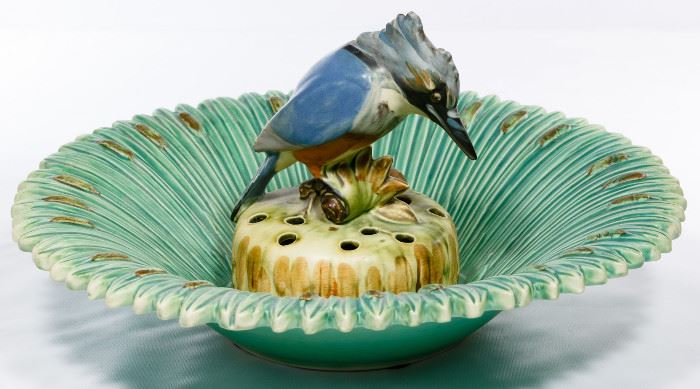 Weller Pottery Ardsley Cattail Bowl and Flower Frog