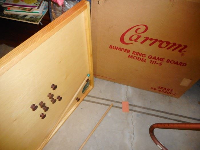 Vintage Carrom Bumper Game Board, with Two Sticks Original Box