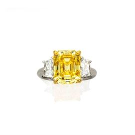 5 Carat Fancy Vivid Yellow Diamond & Diamond Ring