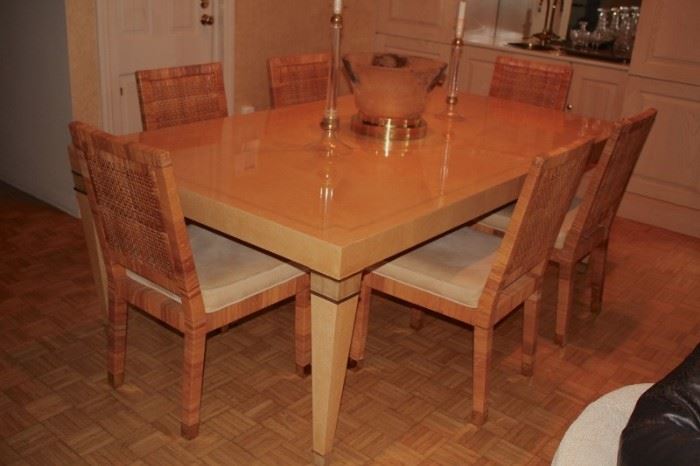 Contemporary Dining Room Table & 10 Double Woven Chairs